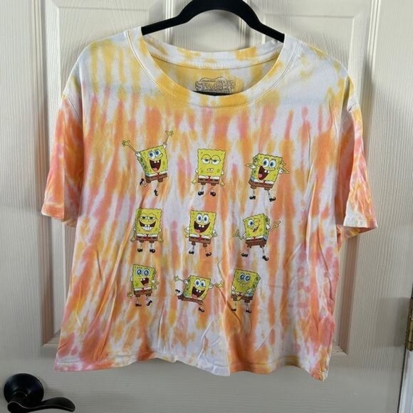 SpongeBob SquarePants Tie Dye Cropped T-Shirt Sz Medium - Picture 2 of 12